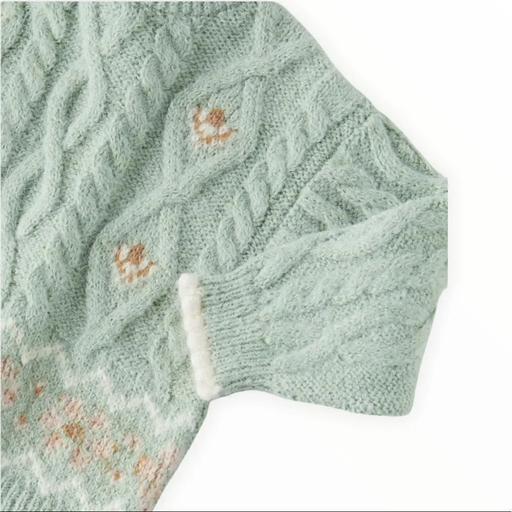 ZARA Kids | Sea Green | JACQUARD CABLE KNIT SWEATER - Picture 3 of 5